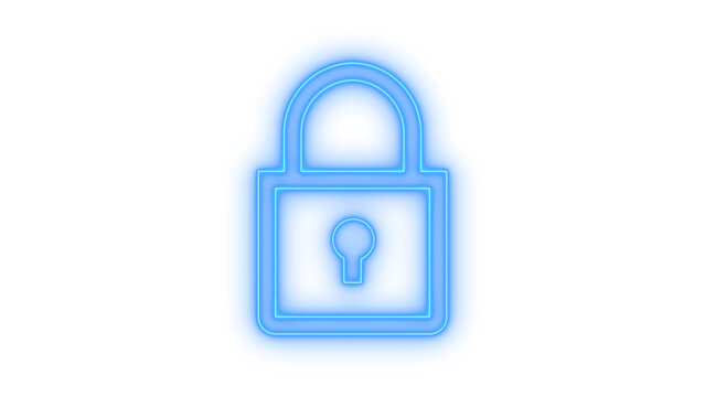 Colorful neon padlock icon for security and privacy protection of digital data and internet safety systems isolated on transparent background for modern web design and apps.