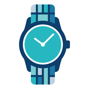 Teal and blue plaid pattern watch with white clock hands icon