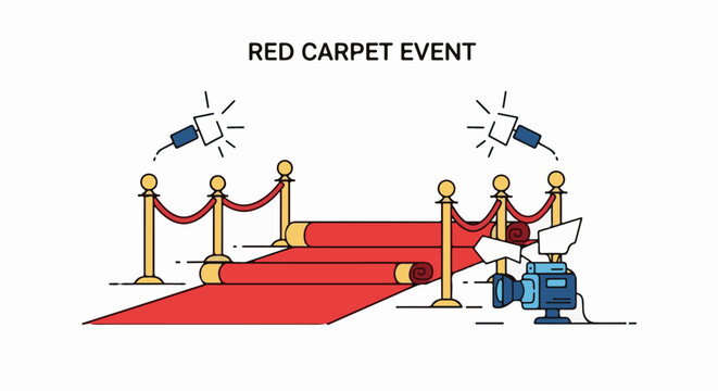 A red carpet event setup with stanchions and cameras