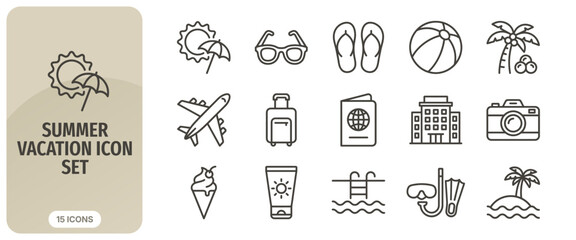 Summer vacation icon set, travel and holiday line icons, vector illustration © Abir Creative Studio
