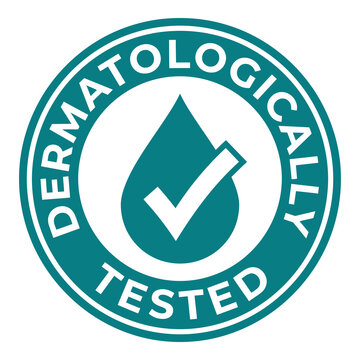 Dermatologically tested logo with checkmark and drop symbol icon