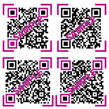 digital qr codes with sample watermark and magenta borders ideal for modern technology mobile scanning and data transfer.