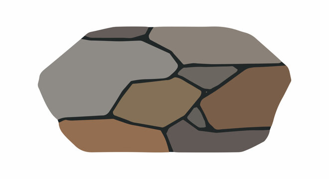 A rounded polygon shape with various brown and gray irregular polygons