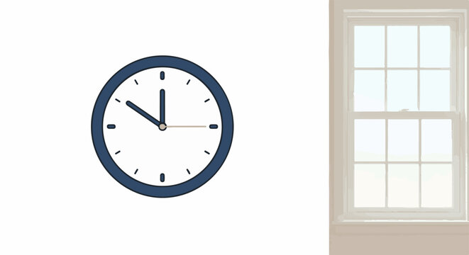 A simple digital illustration of a clock next to a window