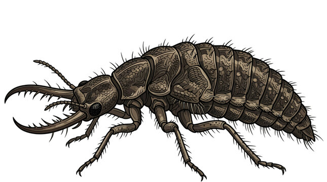 Antlion Larva Illustration: Predatory Insect with Large Mandibles