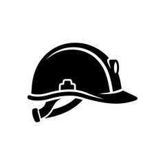 Fototapeta premium Professional black hard hat and safety helmet icon for construction and mining site projects requiring reliable head protection and gear