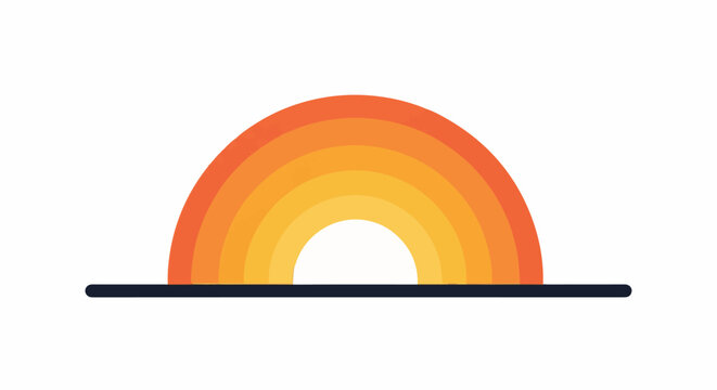 A simple graphic illustration of a vibrant half rainbow
