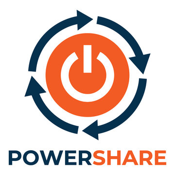 Power share energy cycle icon with arrows and power button icon