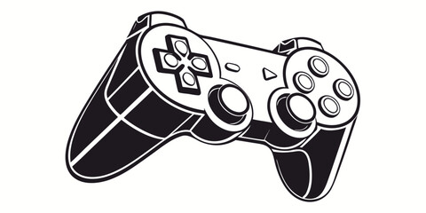 Minimalist black and white vector art of a wireless game controller with e sports controller joystick videogame technology electronic illustration entertainment joysticks minimalist hardware © Kola
