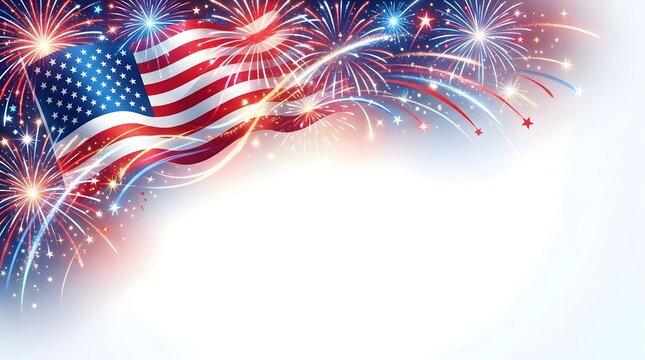 Usa independence day fireworks and american flag background