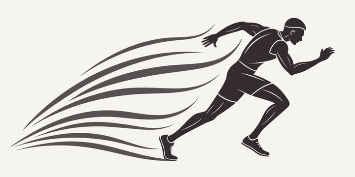 Silhouette graphic of a runner in motion with abstract speed lines sprinting silhouette exercise training velocity movement competition strength physical lifestyle performance athletics