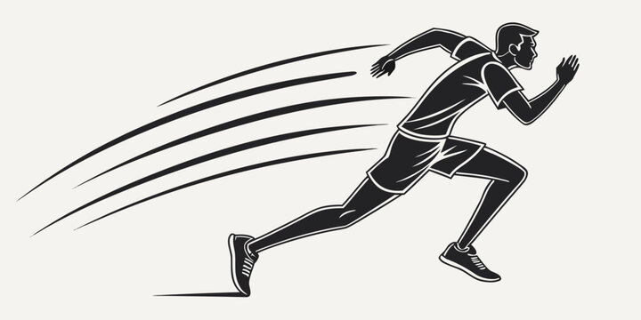 Graphic illustration of a fast runner sprinting with speed motion lines sprinting silhouette exercise training velocity movement competition strength physical lifestyle performance