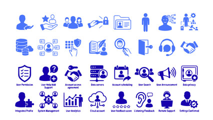 Fototapeta premium Professional vector icons for customer support, communication, teamwork, user profiles, and business services.