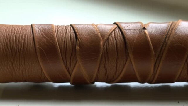 Leather binding coil with stitching in crafts setting