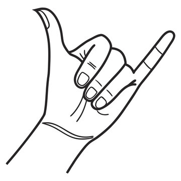 Hand gesture shaka sign line art with hang loose black and white body part middle finger index finger gesture of goodwill communication illustration handshake greeting vacation informal