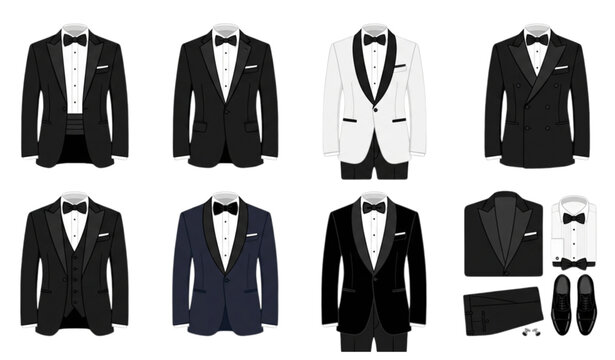 Elegant tuxedo and bow tie formal fashion collection vector illustration isolated