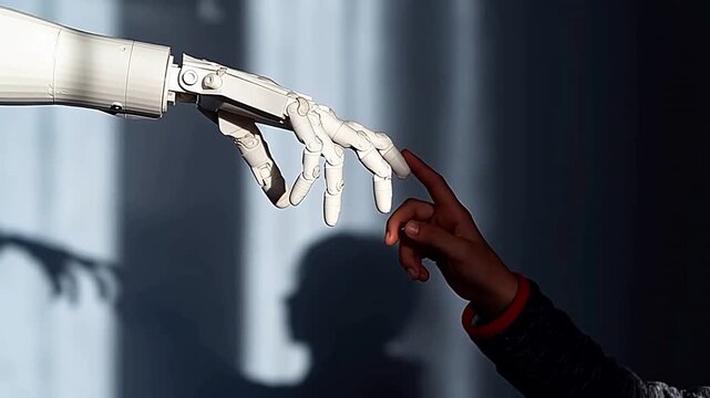 Human hand and robotic arm reaching