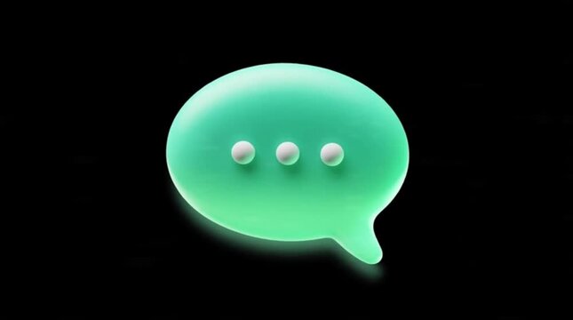Glowing green speech bubble icon with three dots.