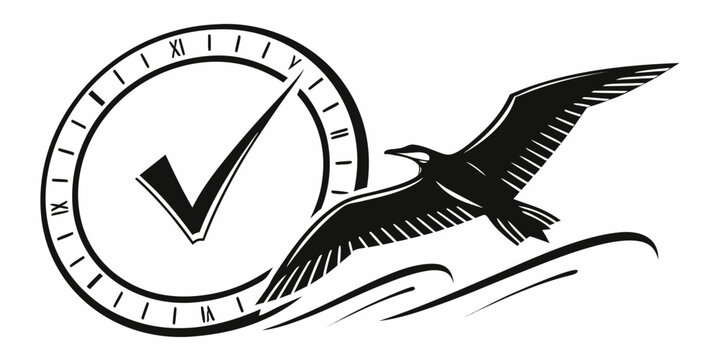Time management concept illustration with clock and flying bird management deadline schedule progress punctuality illustration business efficiency achievement planning wildlife complete