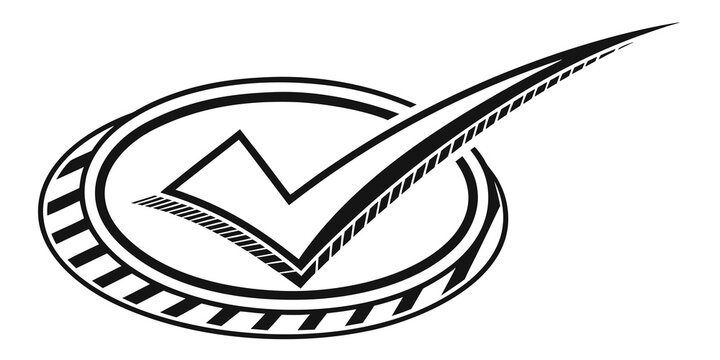Checkmark inside a circular badge symbol graphic with illustration verified approval confirmation interface selection validation isolated business graphics tickmark