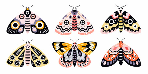 Collection Of Colorful Moths And Butterflies Vector Illustration © Dipu