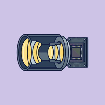 Cross section illustration of a digital camera lens and sensor