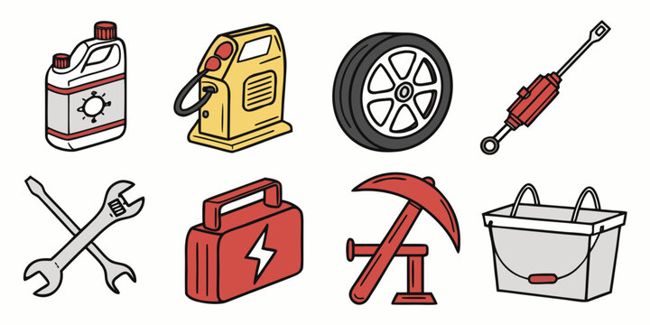 Vehicle maintenance and repair tool kit featuring fluids compressor tire and specialized equipment maintenance screwdriver compressor mechanical workshop equipment industrial automotive