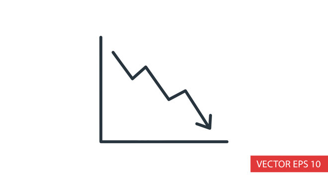 Falling Graph Line Icon, Downward Trend, Business Decline, Stock Market Crash