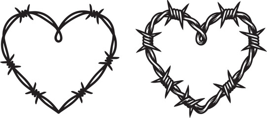 Fototapeta premium barbed wire heart shapes love and pain symbols vector illustration 