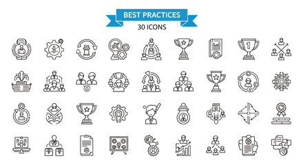 Fototapeta premium Collection of award icons depicting trophies, medals, ribbons, and ceremonial symbols in a grid layout.