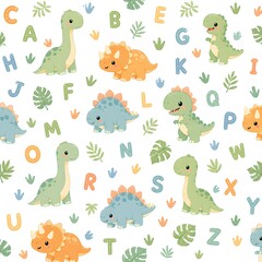 Obraz premium Cute Dinosaur Alphabet Seamless Pattern for Kids Learning and Nursery Design