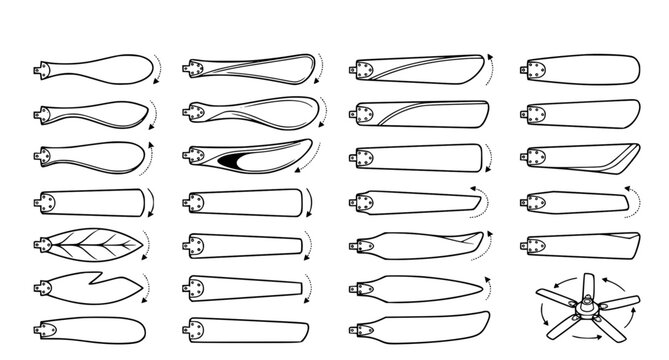 Ceiling fan blade variety set for home cooling and ventilation systems in black silhouette design