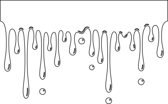 Black and white dripping liquid vector illustration, melting paint or slime graphic element, abstract fluid border design for creative projects, isolated on white background.