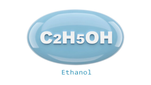 Chemical structure of ethanol molecule in a simple blue circle