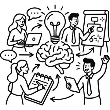 Lightbulb - Creative brainstorming and teamwork for innovation and business idea generation through collaboration in a professional workshop.
