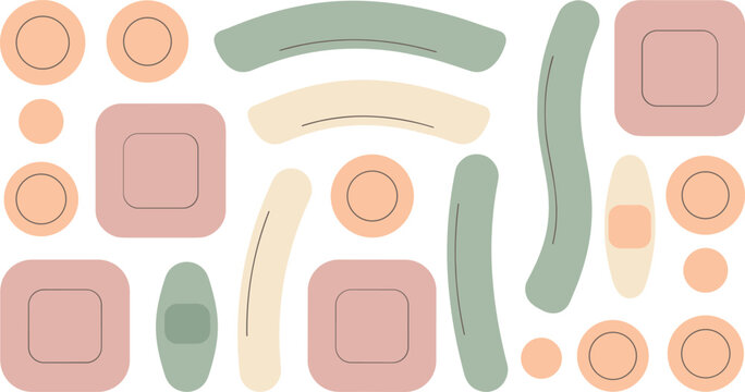 Minimalist medical bandage set with adhesive plaster icons and abstract pastel shapes vector