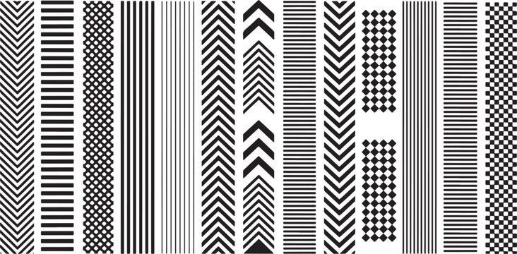 Geometric patterns and textures with chevrons, stripes, and checkerboard designs in black and white