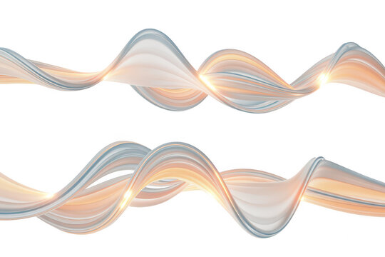 Two flowing abstract liquid ribbons with smooth pearlescent surfaces and soft highlights isolated on a solid black background