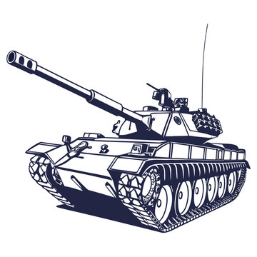 Armored military tank silhouette design with military artillery weaponry machinery protection industrial silhouette isolated conflict tactical security transport fortress illustration