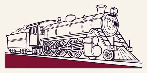 Vintage steam locomotive train graphic illustration with steam engine locomotive railroad transportation historical transport passenger illustration movement industry mechanical technology © Mithila