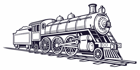 Vintage steam locomotive running on tracks illustration with steam engine locomotive railroad transportation illustration industry mechanical technology movement platform passenger powerful © Mithila