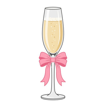 Elegant champagne glass with decorative pink bow for special celebration