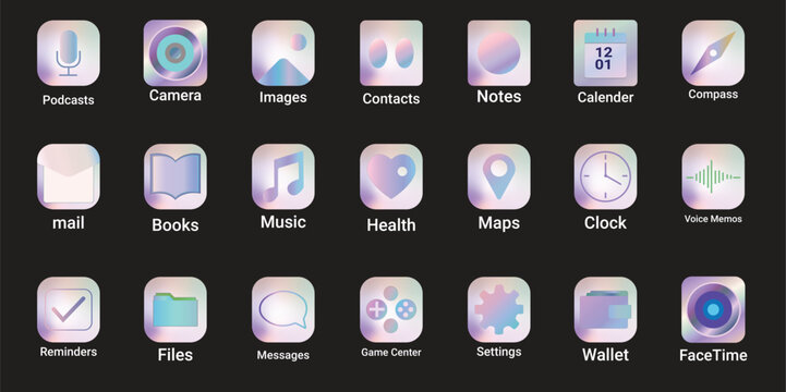 Set of modern smartphone application icons with soft gradient design for mobile user interface
