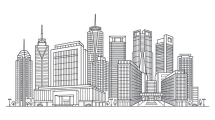 Fototapeta premium Linear cityscape drawing showing modern metropolitan skyscrapers.