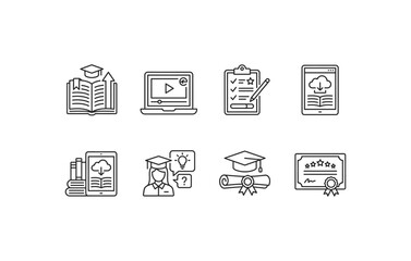 Fototapeta premium Digital library distance learning course and certification linear icon pack