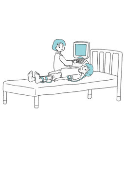 ABI test ankle brachial index examining patient on bed with medical technician vector