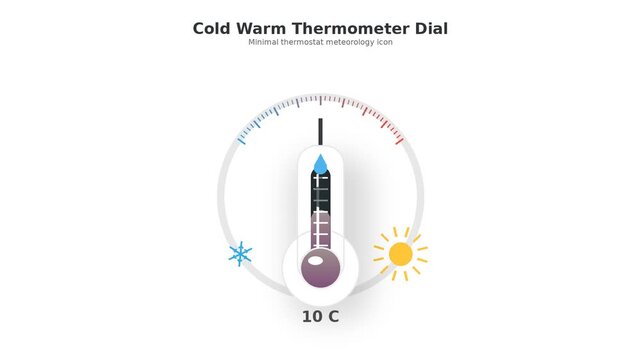 Cold warm thermometer dial with moving thermostat needle and temperature scale