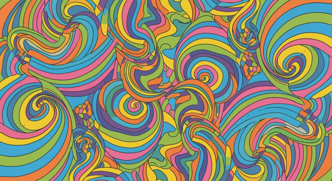 Psychedelic Swirls Pattern: Retro Vibe, Colorful Abstract Background