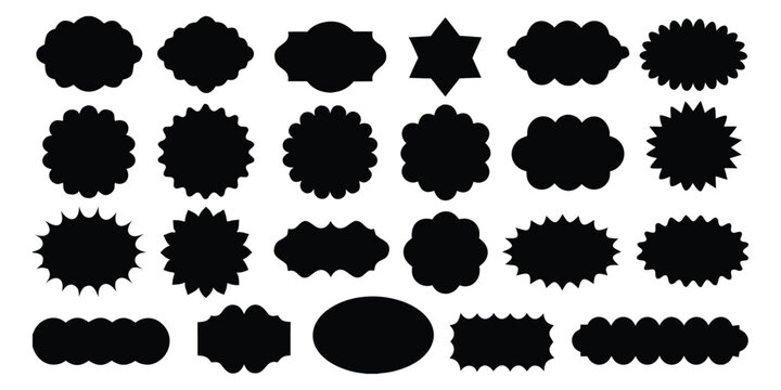 fluffy cloud shapes and frames set isolated on white background. Cute round label elements and flat speech bubbles