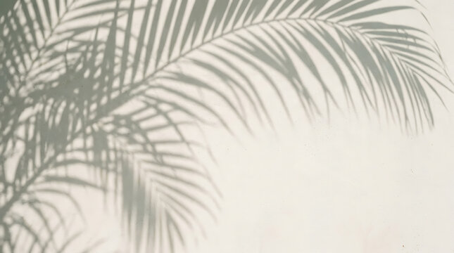 Shadow of palm leaves on a white wall tropical leaf shadow overlay for photo effects minimalist aesthetic background with palm tree foliage silhouette